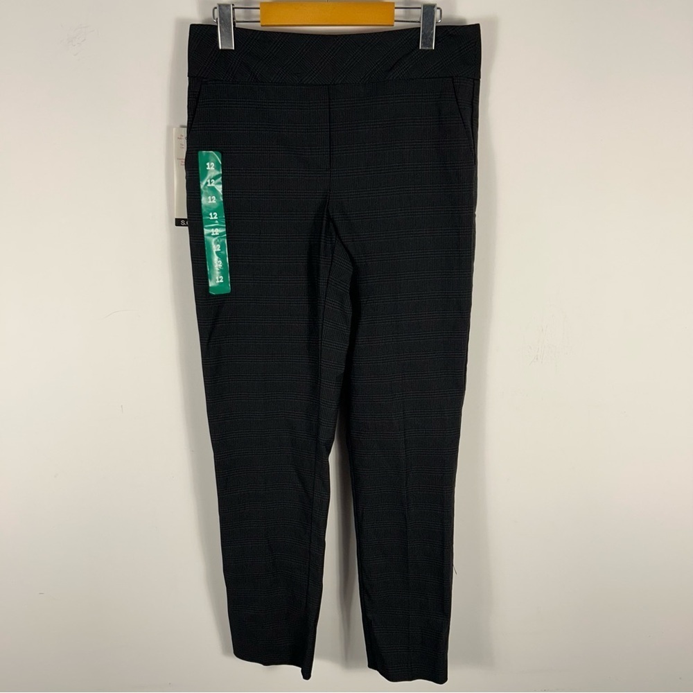 NWT S.C. & CO. Black Checkered Tummy Control Pull On Pants - Women’s 12